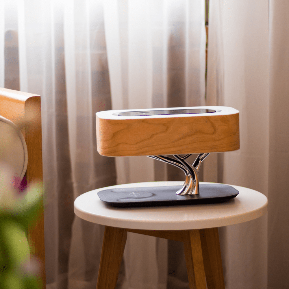 Modern Aesthetic | Table Lamp with Wireless Charging & Bluetooth Speakers | Stylish Home Decor for Convenience and Sound
