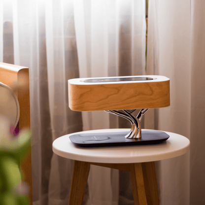 Modern Aesthetic | Table Lamp with Wireless Charging & Bluetooth Speakers | Stylish Home Decor for Convenience and Sound