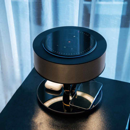 Modern Black Lamp | Wireless Charging & Bluetooth Speakers | Adjustable Brightness for Ultimate Convenience