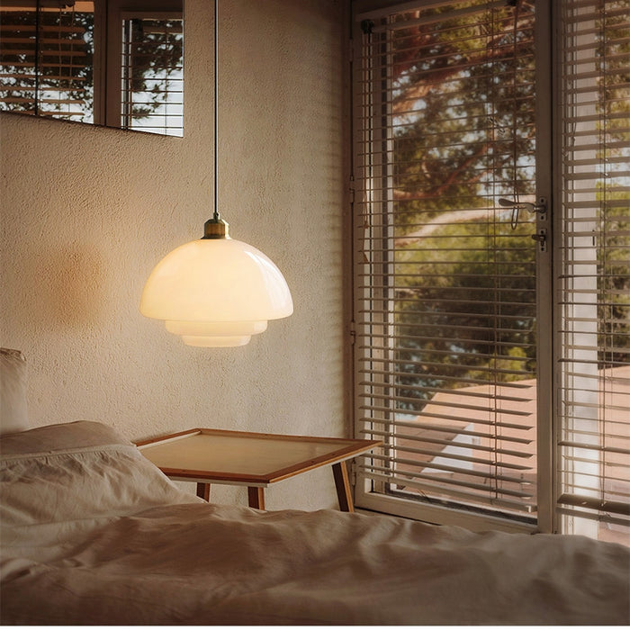 Astria Ivory Glass Pendant Light For Retro
