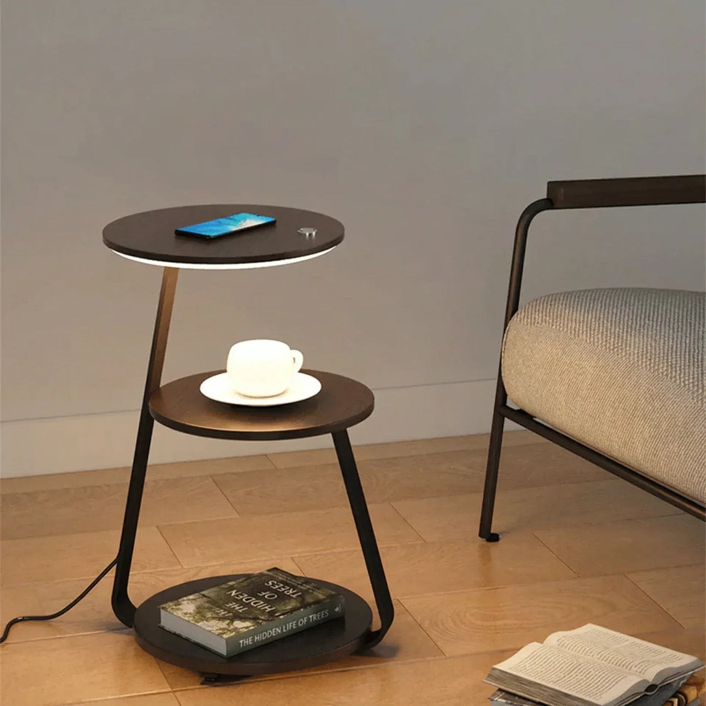 Signature Side Table with Wireless Charger & Ambient Lighting | Modern Design for Small Spaces