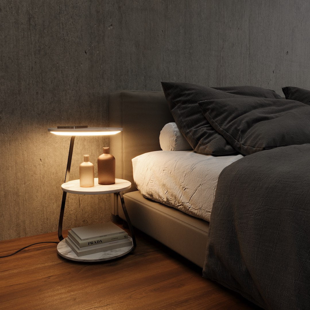 Signature Side Table with Wireless Charger & Ambient Lighting | Modern Design for Small Spaces
