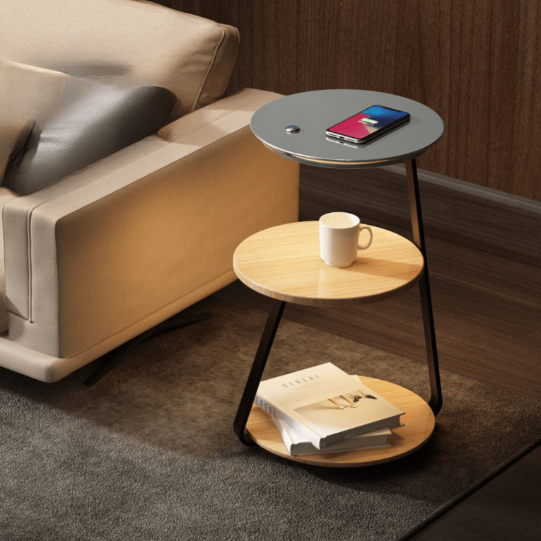 Signature Side Table with Wireless Charger & Ambient Lighting | Modern Design for Small Spaces