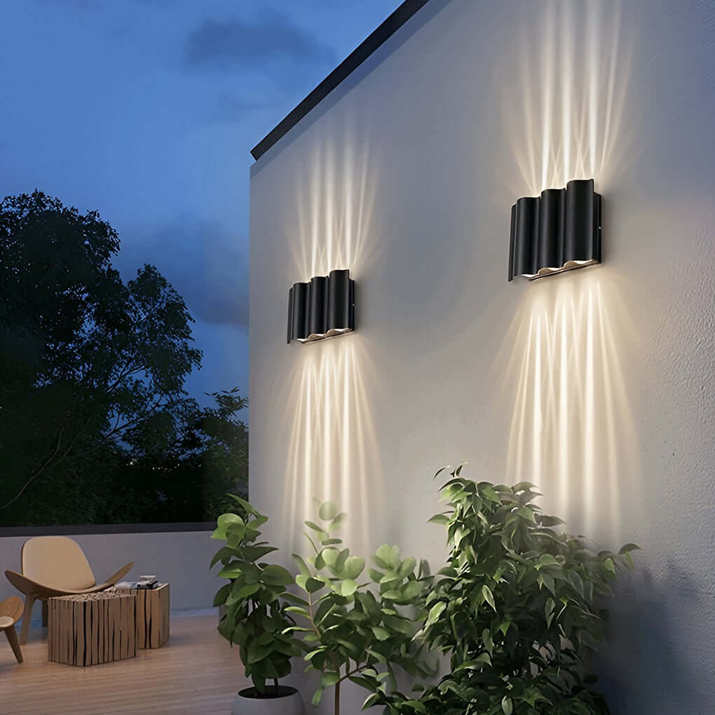 Stylish Outdoor Wall Light | Up-Down LED Fixture with Wavy Design | Modern Sconce for Enhanced Illumination