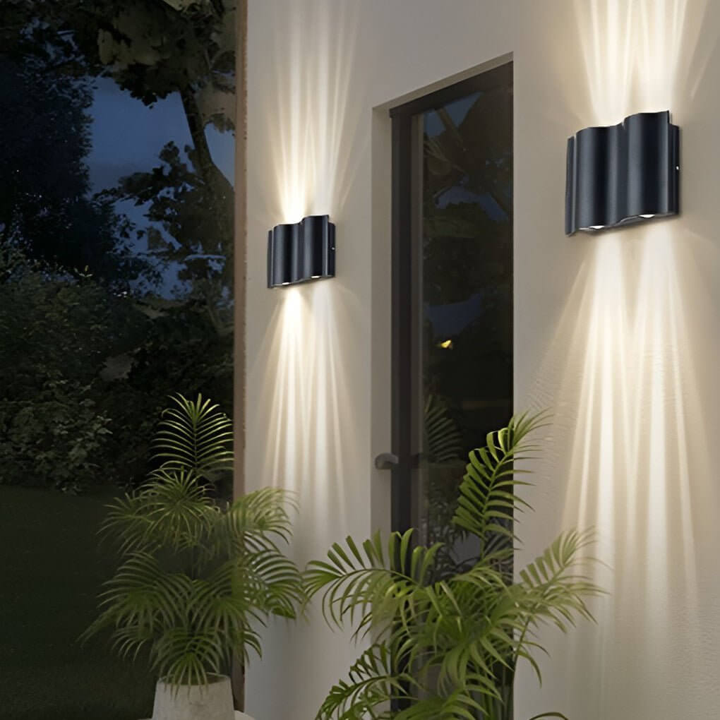 Stylish Outdoor Wall Light | Up-Down LED Fixture with Wavy Design | Modern Sconce for Enhanced Illumination