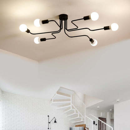 Vintage Industrial Flush Mount Ceiling Light with Multi-Bulb Design | Striking Ambiance for Dining Room or Living Space
