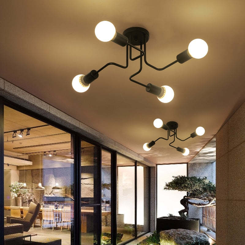 Vintage Industrial Flush Mount Ceiling Light with Multi-Bulb Design | Striking Ambiance for Dining Room or Living Space