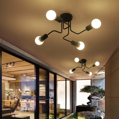 Vintage Industrial Flush Mount Ceiling Light with Multi-Bulb Design | Striking Ambiance for Dining Room or Living Space