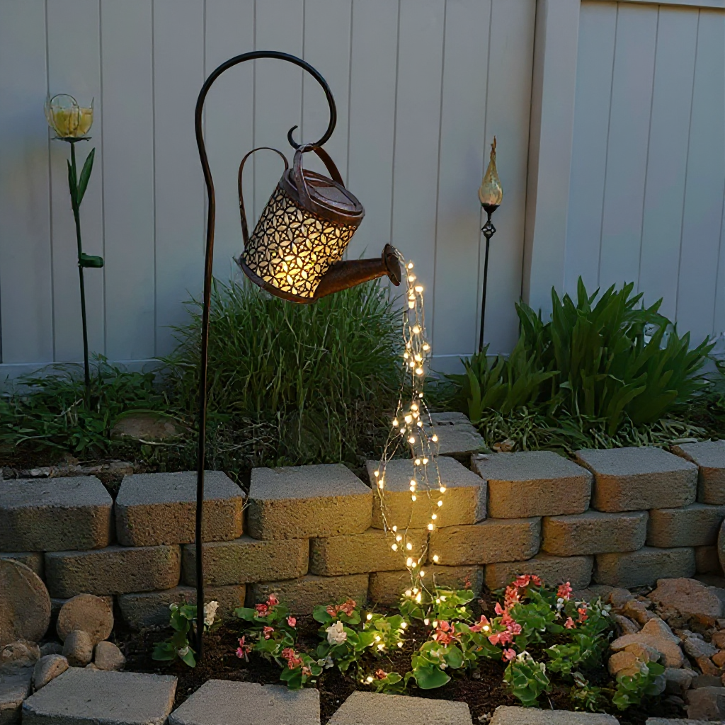 Solar Watering Can Garden Light with Cascading LED Fairy String – Outdoor Decorative Pathway Landscape Lamp