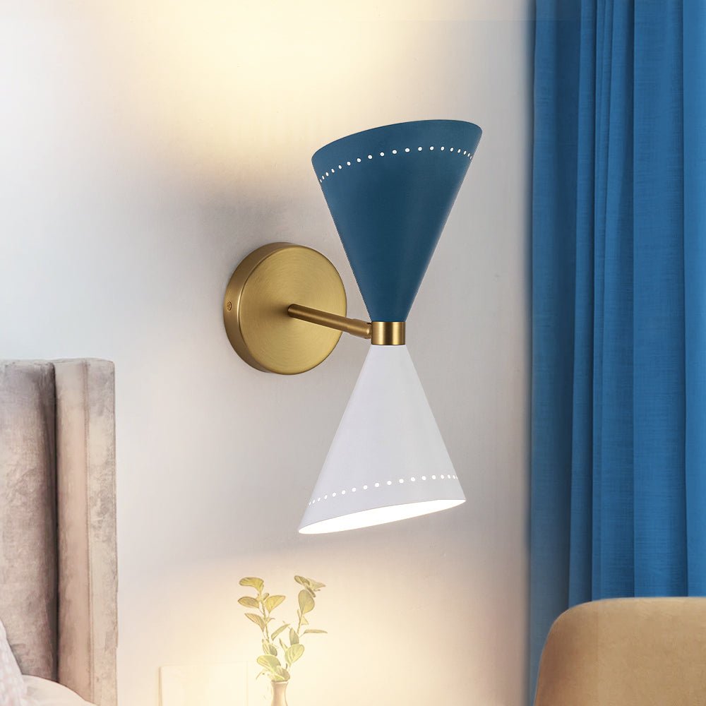 2-Light Iron Wall Sconce – Color-Block Hourglass Design with Slanted Frame