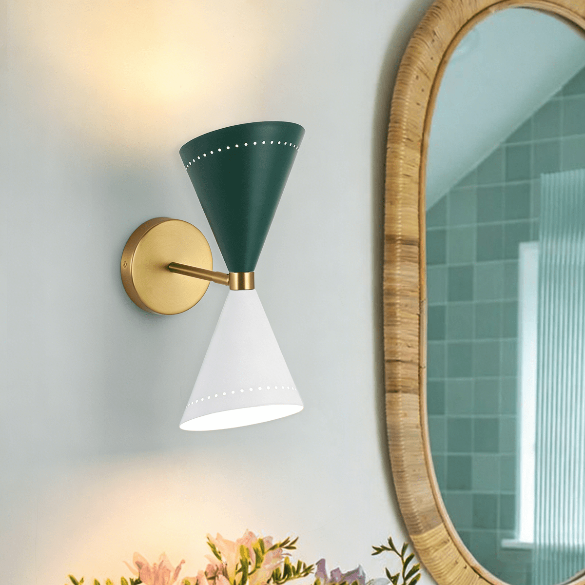 2-Light Iron Wall Sconce – Color-Block Hourglass Design with Slanted Frame