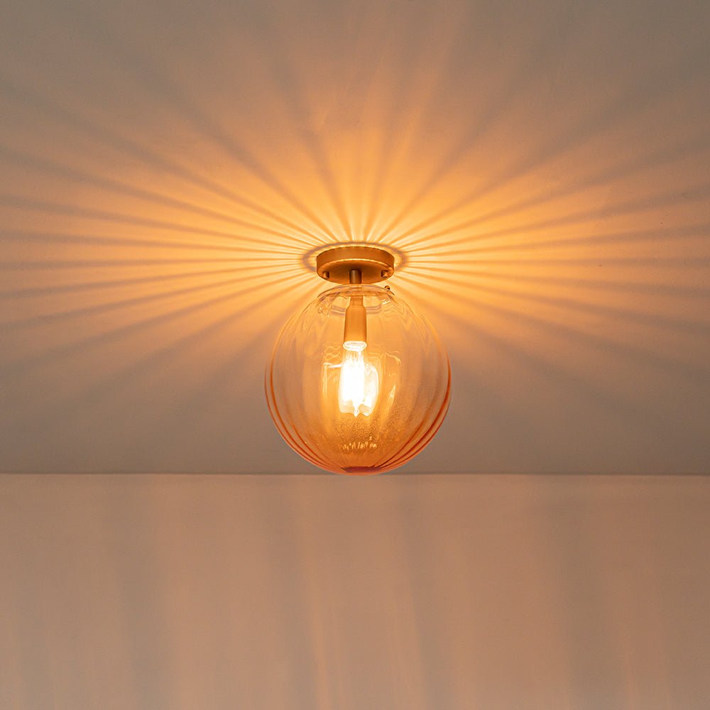 1-Light Semi-Flush Ceiling Light – Striped Glass Orb Design