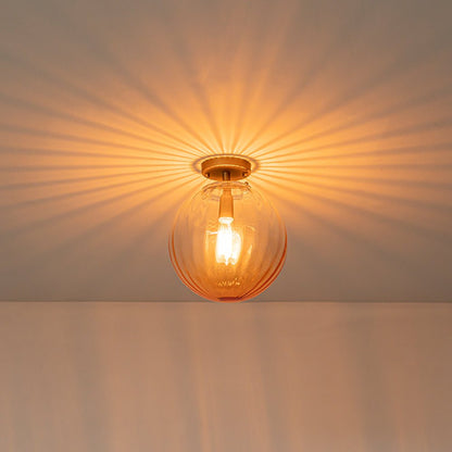 1-Light Semi-Flush Ceiling Light – Striped Glass Orb Design