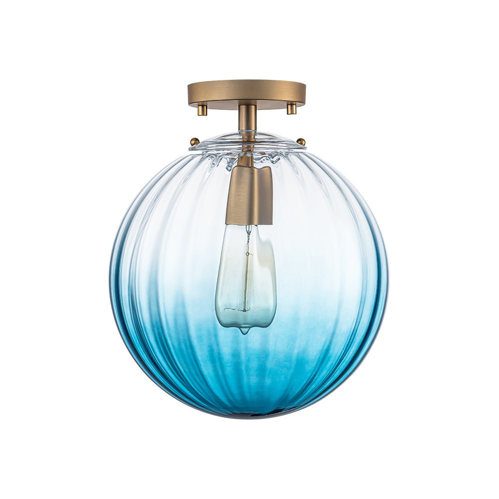 1-Light Semi-Flush Ceiling Light – Striped Glass Orb Design