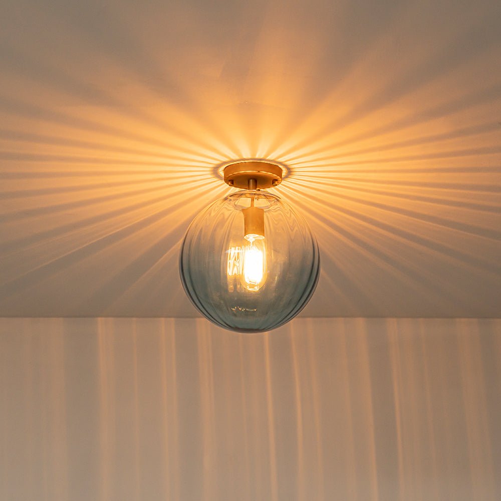 1-Light Semi-Flush Ceiling Light – Striped Glass Orb Design
