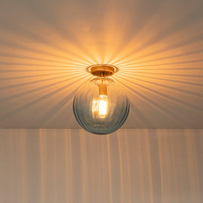 1-Light Semi-Flush Ceiling Light – Striped Glass Orb Design