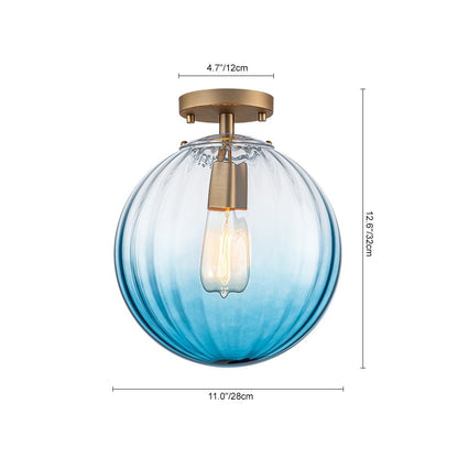 1-Light Semi-Flush Ceiling Light – Striped Glass Orb Design