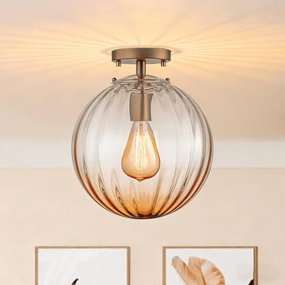 1-Light Semi-Flush Ceiling Light – Striped Glass Orb Design