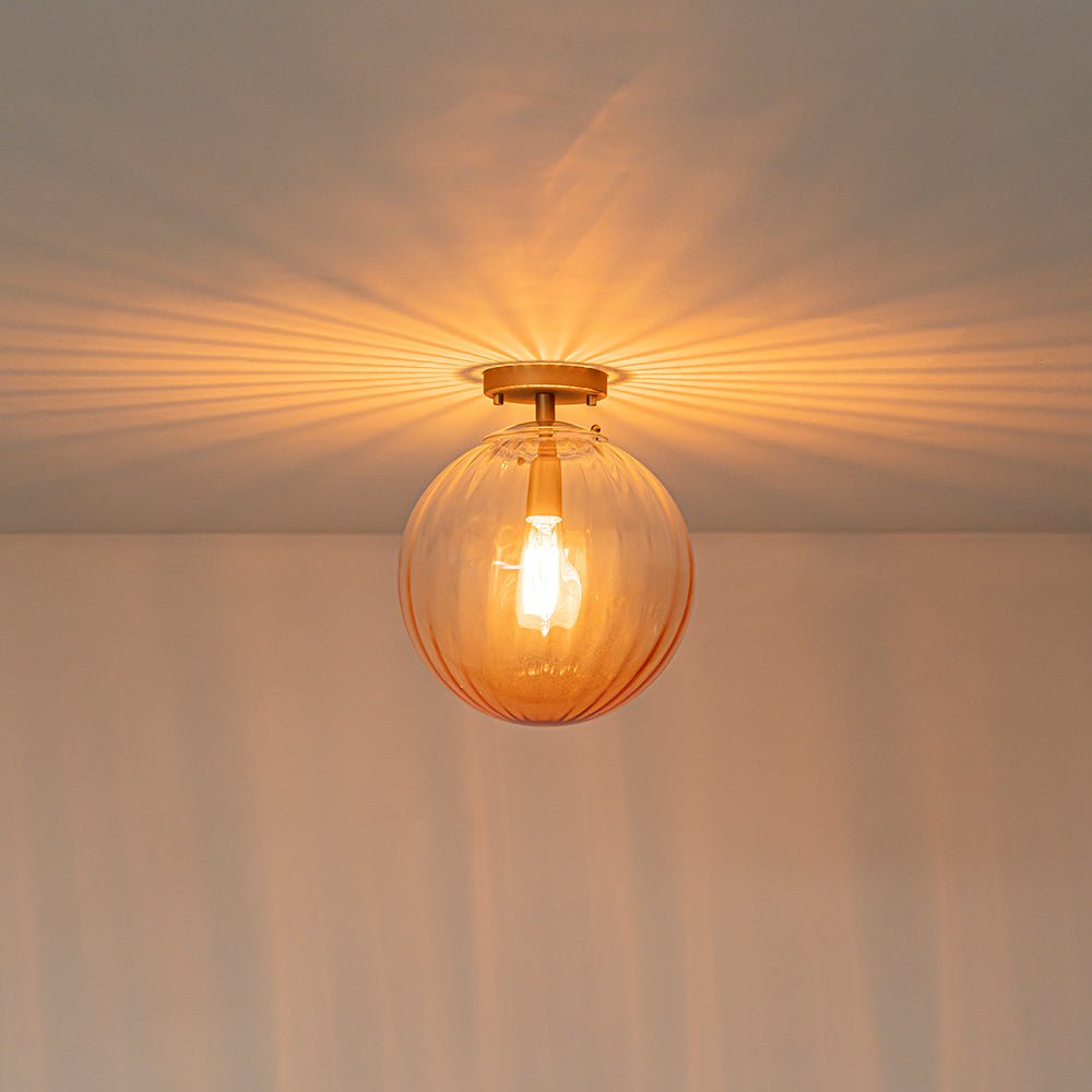 1-Light Semi-Flush Ceiling Light – Striped Glass Orb Design