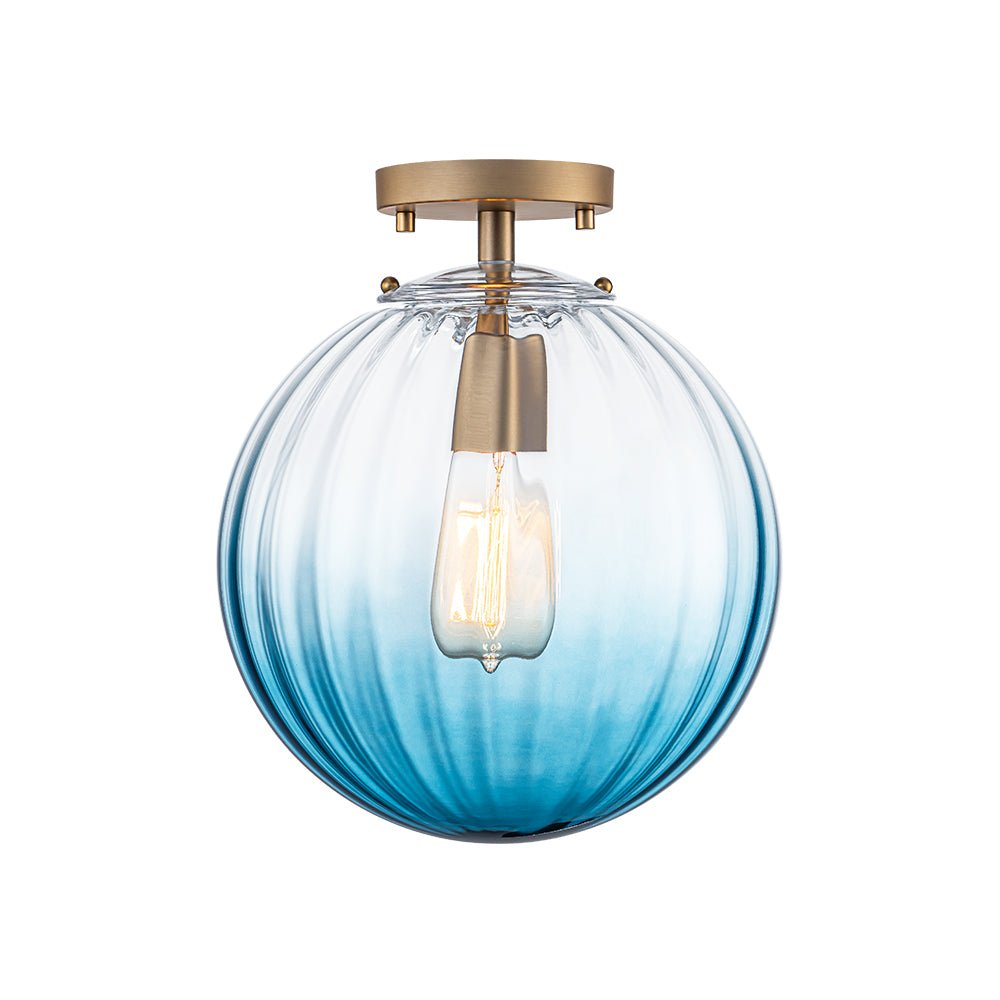 1-Light Semi-Flush Ceiling Light – Striped Glass Orb Design