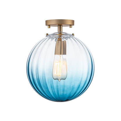 1-Light Semi-Flush Ceiling Light – Striped Glass Orb Design
