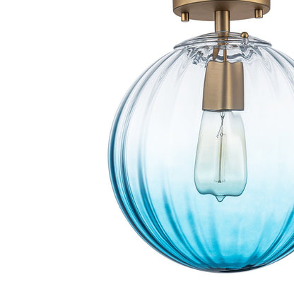 1-Light Semi-Flush Ceiling Light – Striped Glass Orb Design