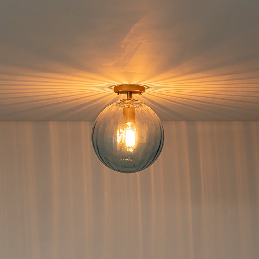 1-Light Semi-Flush Ceiling Light – Striped Glass Orb Design