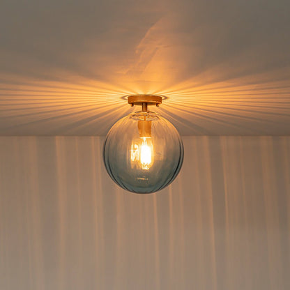 1-Light Semi-Flush Ceiling Light – Striped Glass Orb Design