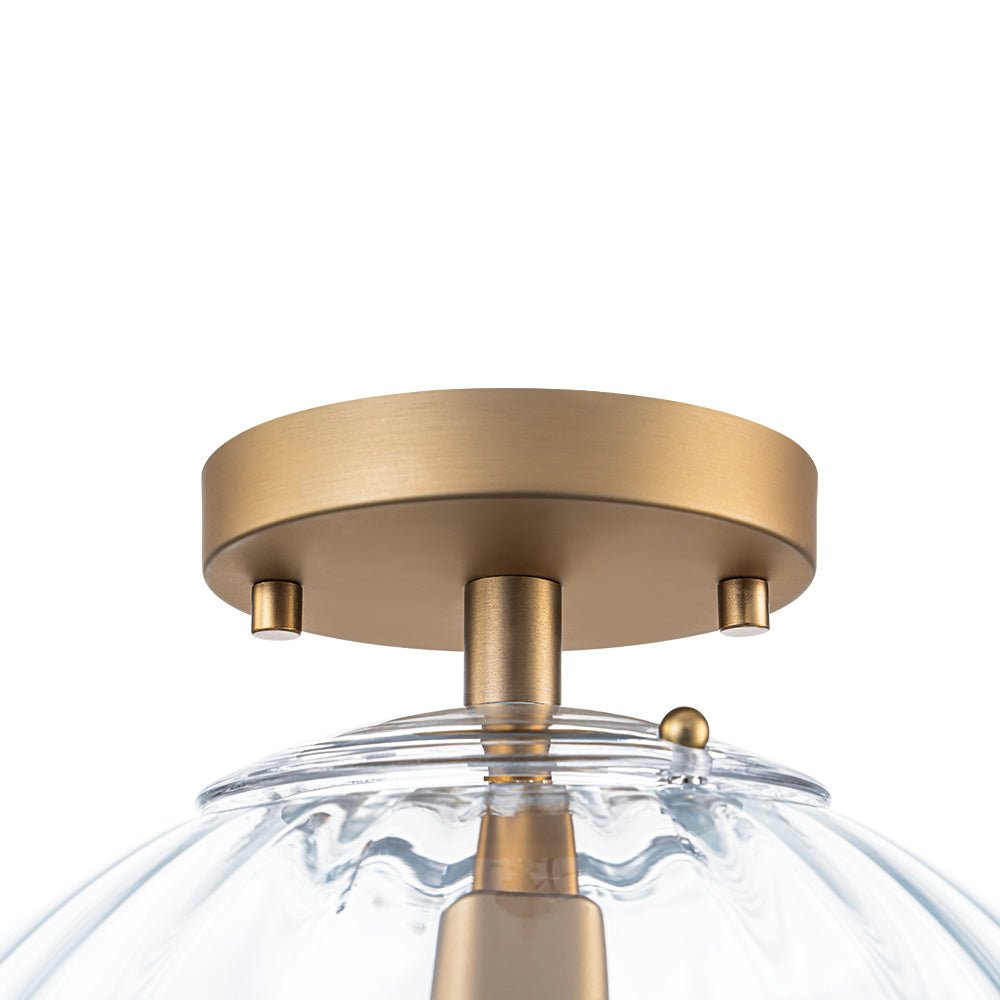 1-Light Semi-Flush Ceiling Light – Striped Glass Orb Design