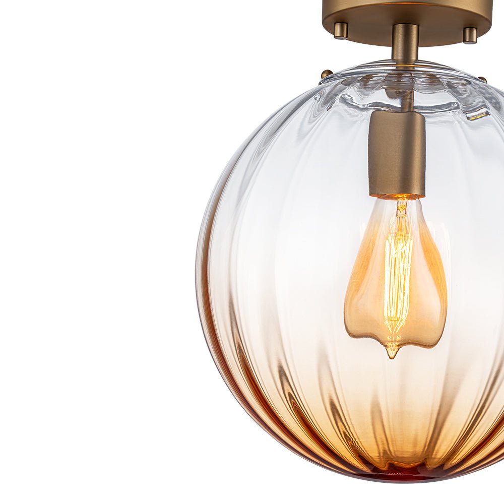 1-Light Semi-Flush Ceiling Light – Striped Glass Orb Design