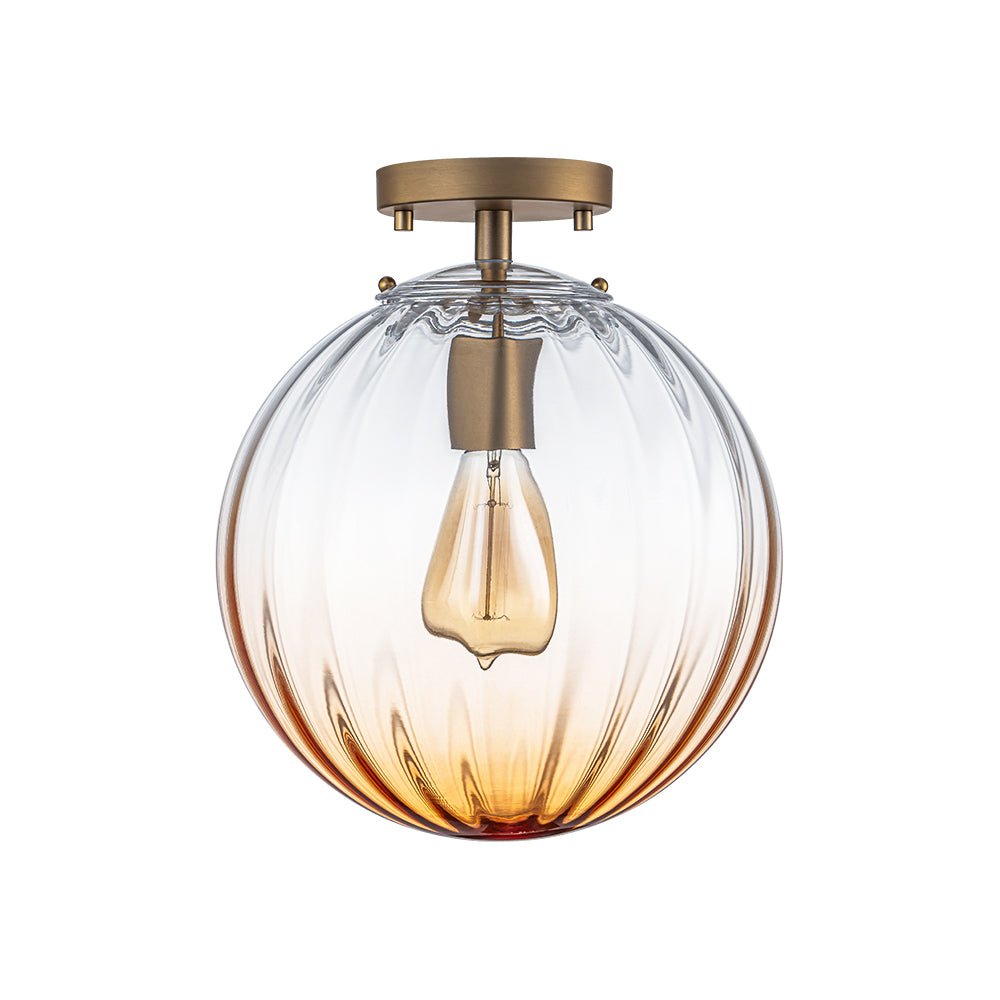 1-Light Semi-Flush Ceiling Light – Striped Glass Orb Design