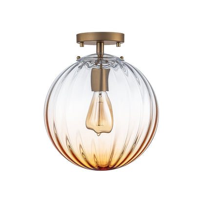 1-Light Semi-Flush Ceiling Light – Striped Glass Orb Design