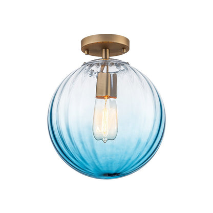 1-Light Semi-Flush Ceiling Light – Striped Glass Orb Design