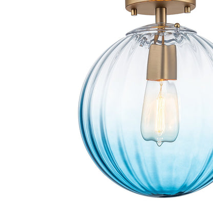 1-Light Semi-Flush Ceiling Light – Striped Glass Orb Design