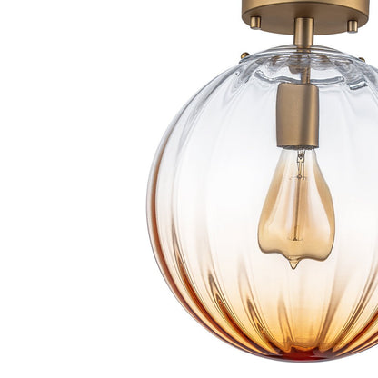 1-Light Semi-Flush Ceiling Light – Striped Glass Orb Design