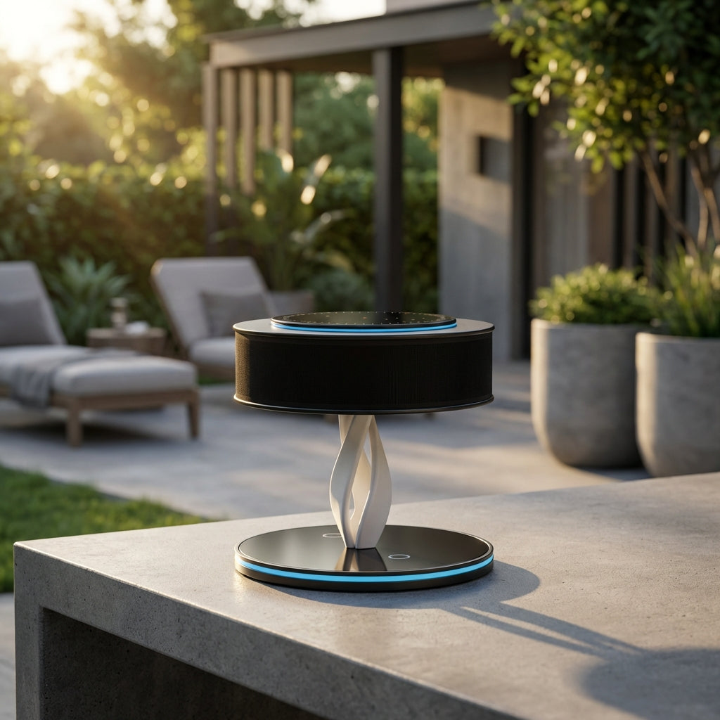 Modern Black Lamp | Wireless Charging & Bluetooth Speakers | Adjustable Brightness for Ultimate Convenience