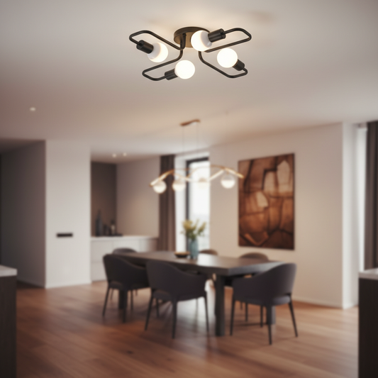 Vintage Industrial Flush Mount Ceiling Light with Multi-Bulb Design | Striking Ambiance for Dining Room or Living Space