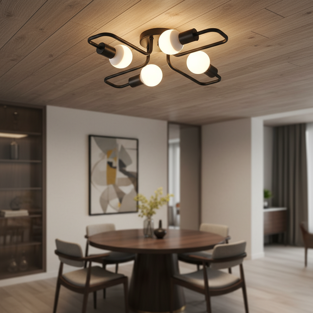 Vintage Industrial Flush Mount Ceiling Light with Multi-Bulb Design | Striking Ambiance for Dining Room or Living Space