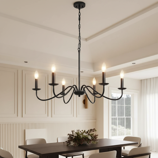 Elegant Iron | Modern Chandelier Light with Adjustable Height | Black Fixture for Dining Room Illumination