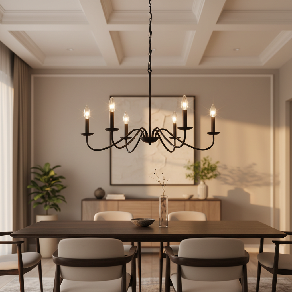 Elegant Iron | Modern Chandelier Light with Adjustable Height | Black Fixture for Dining Room Illumination
