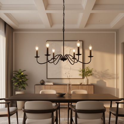 Elegant Iron | Modern Chandelier Light with Adjustable Height | Black Fixture for Dining Room Illumination