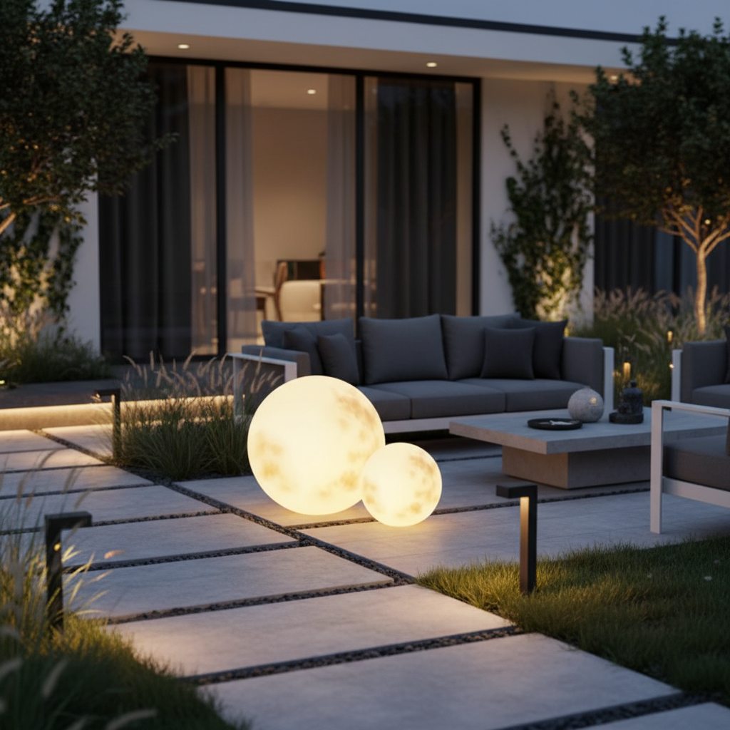 Lunar Glow | Moon-Shaped Garden Lamp with USB Rechargeable LED | Elegant Outdoor Lights for Enchanting Ambience