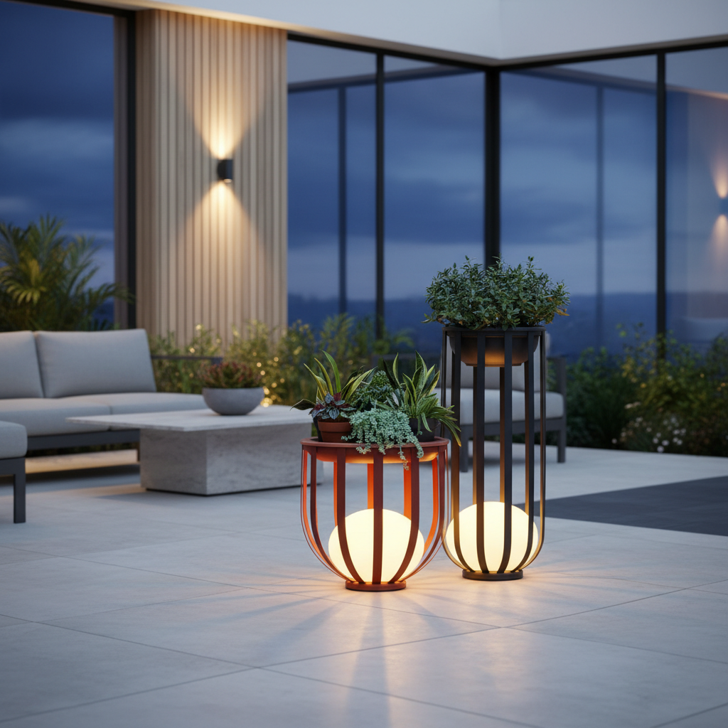 Solar Garden Lights | Outdoor Flower Pot Lamp with Adjustable Brightness | Elegant Illumination for Patios and Gardens