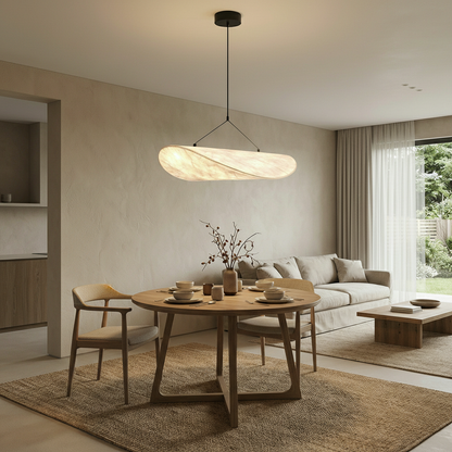 Japandi Collection | Black Pendant Lighting with Silk Shade & LED | Elegant Hanging Light for Cozy Ambiance