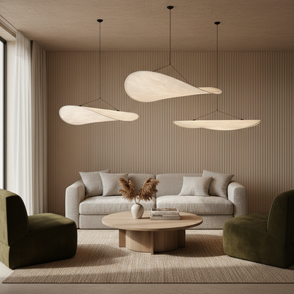 Japandi Collection | Black Pendant Lighting with Silk Shade & LED | Elegant Hanging Light for Cozy Ambiance