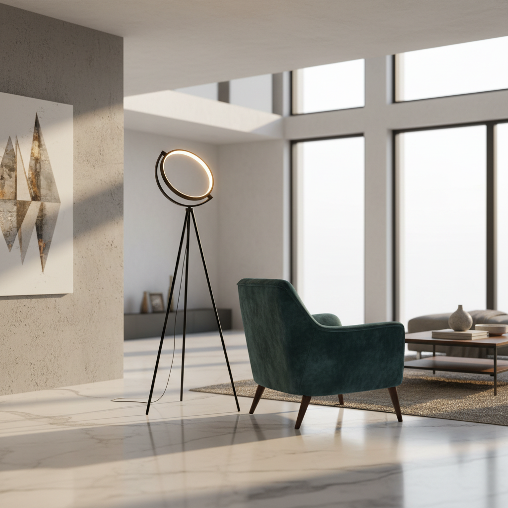 Halo Collection | Modern Floor Lamp with Adjustable LED Light | Sleek Black Design for Elegant Living Room Decor