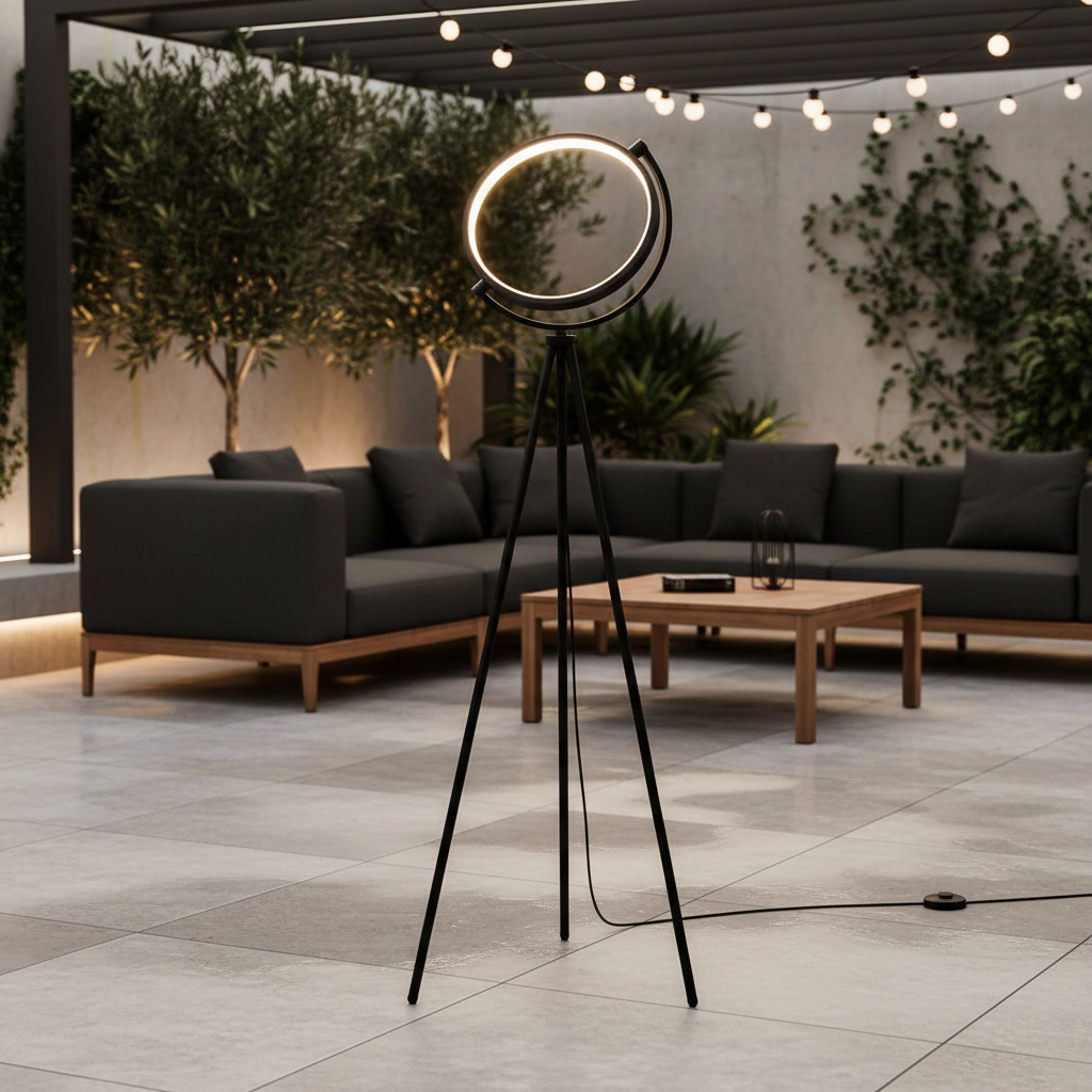 Halo Collection | Modern Floor Lamp with Adjustable LED Light | Sleek Black Design for Elegant Living Room Decor
