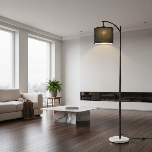 Minimalist Arc Floor Lamp with Adjustable Height & Soft Fabric Shade for Cozy Living Room Lighting