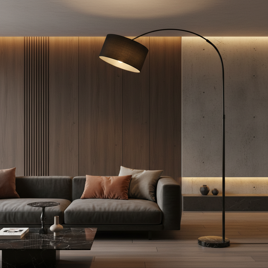 Elegant Arc Floor Lamp with Adjustable Height & Marble Base | Modern Lighting for Living Rooms