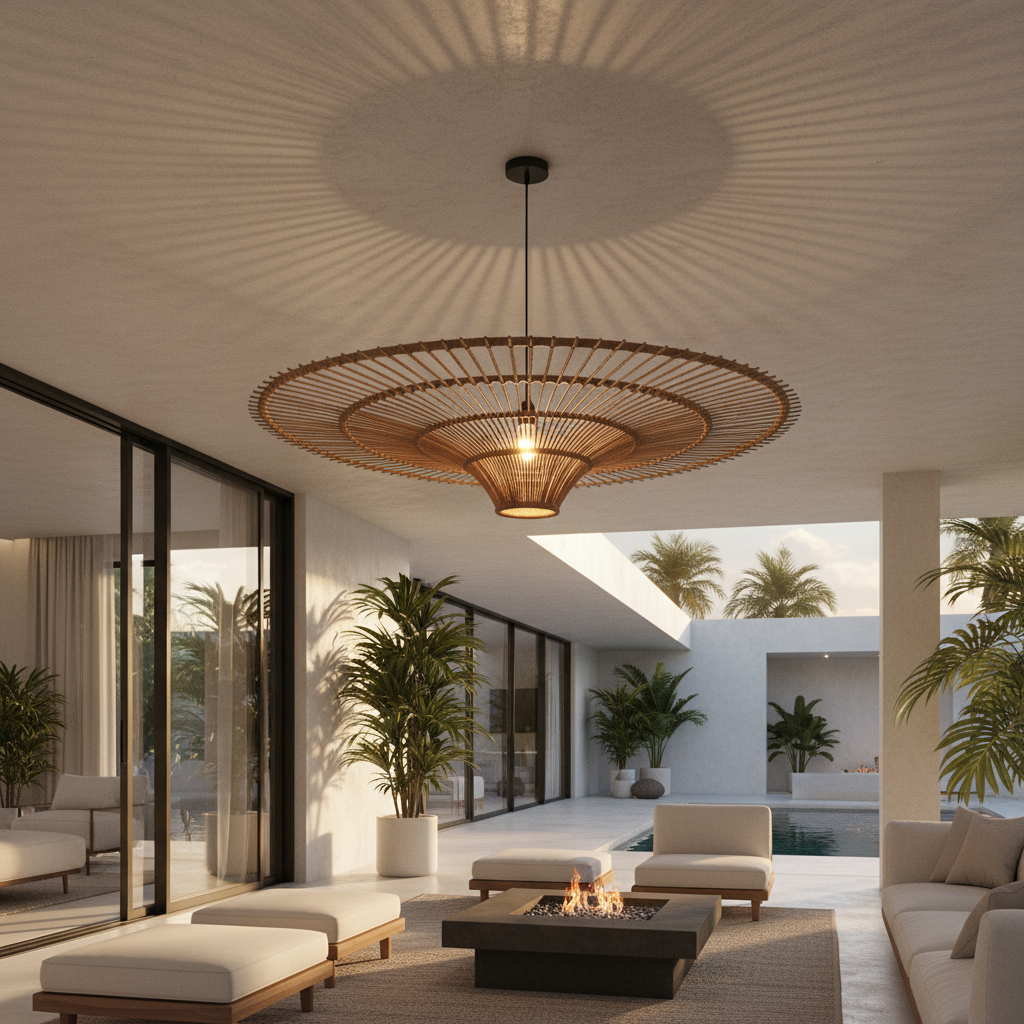 Kairo Collection | Rattan Chandelier Light with Adjustable Height | Elegant Home Decor for Stunning Illumination